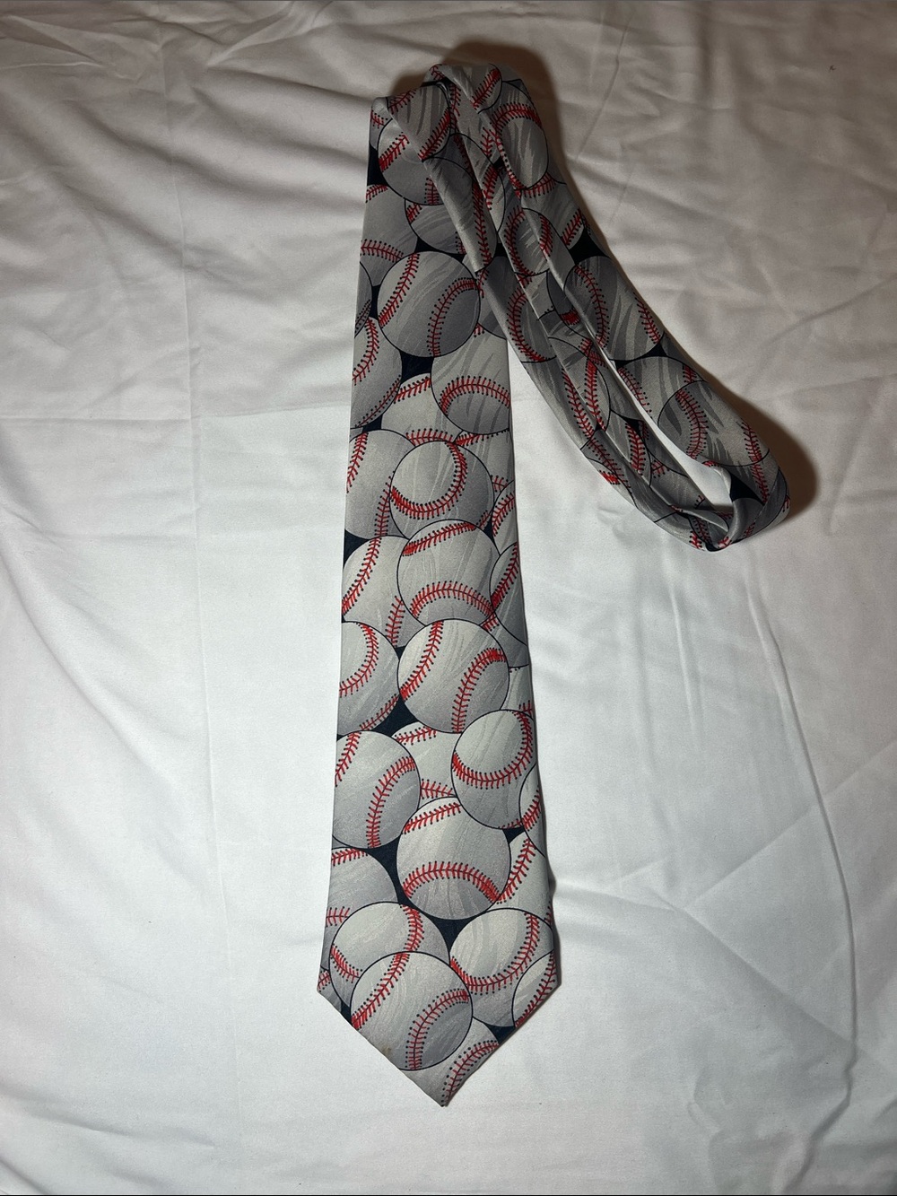 Baseball Pattern Men's Tie in Gray and Red